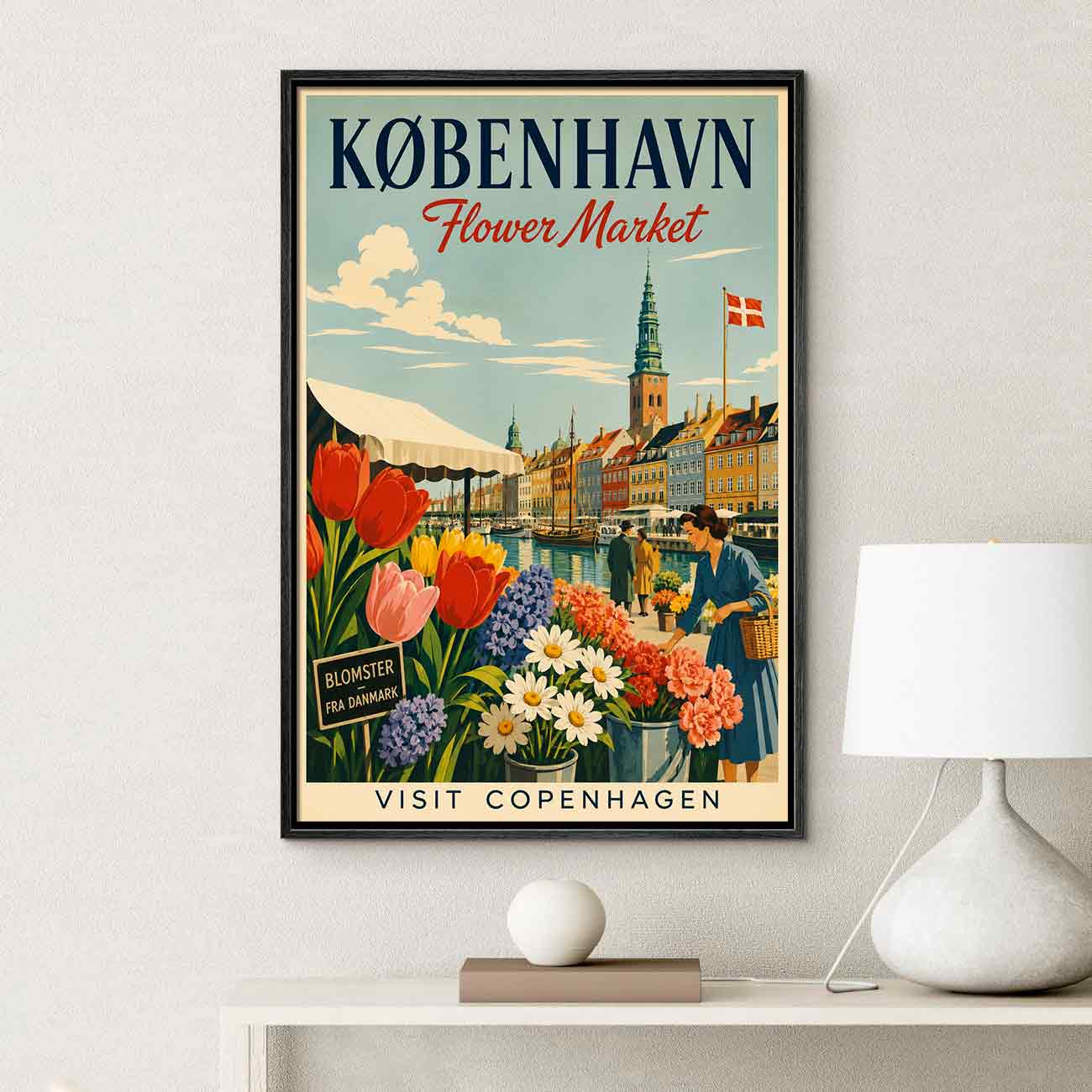 Juliste matkailu Flower market Kööpenhamina LÖ 40×55 50×70-1aaa