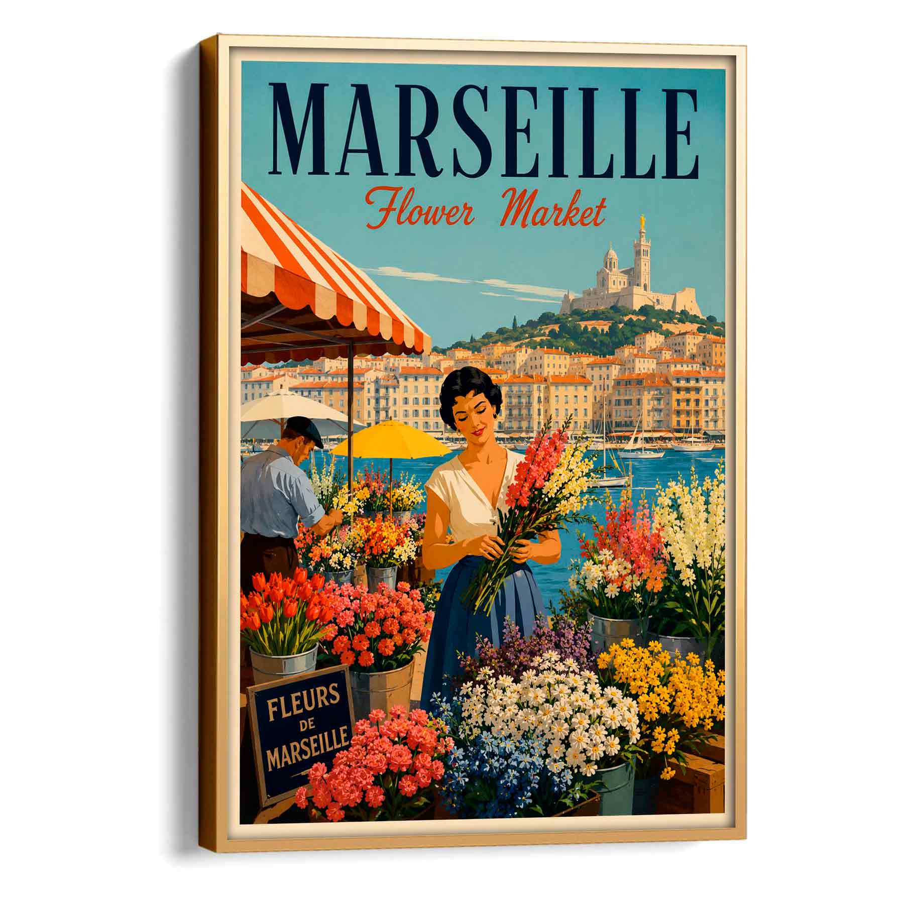 Juliste matkailu Flower market Marseille LÖ 40×55 50×70-1aa