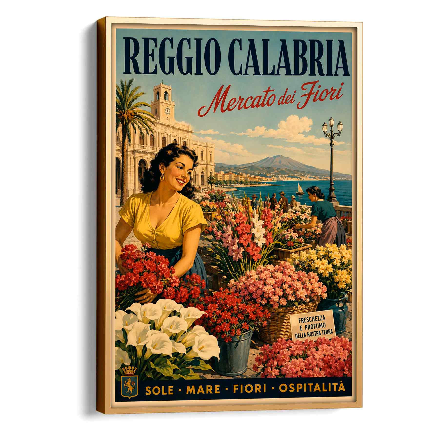 Juliste matkailu Flower market Reggio Calabria LÖ 40×60 50×75-1aa