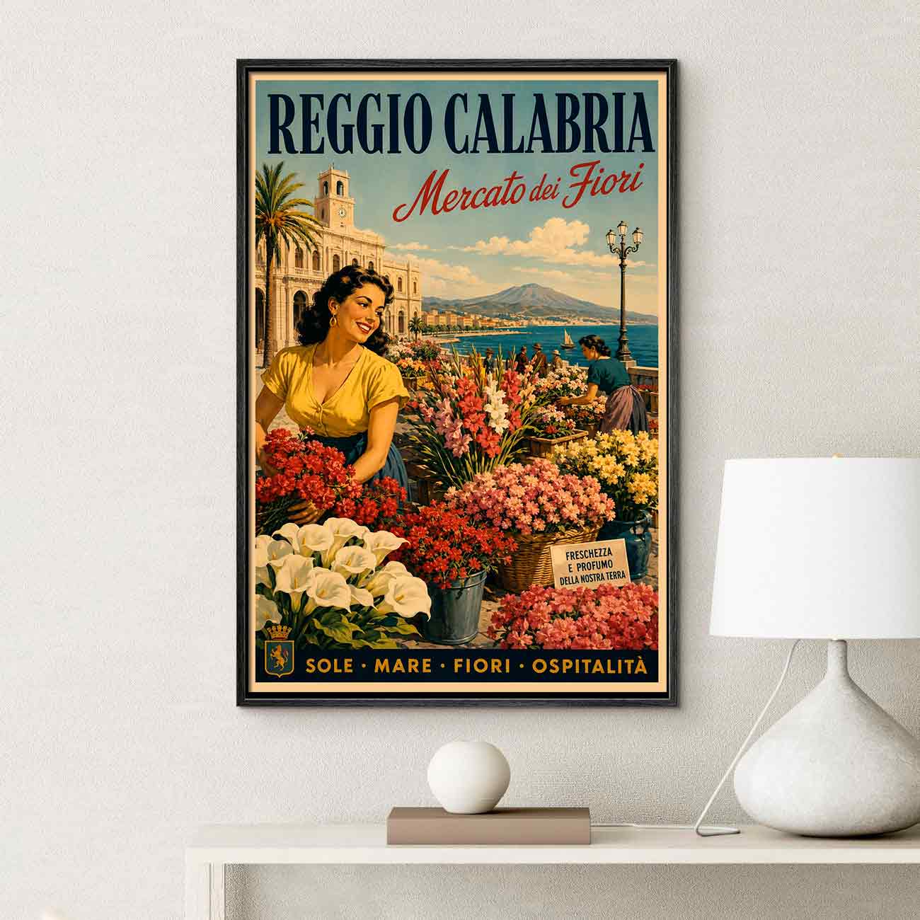 Juliste matkailu Flower market Reggio Calabria LÖ 40×60 50×75-1aaa
