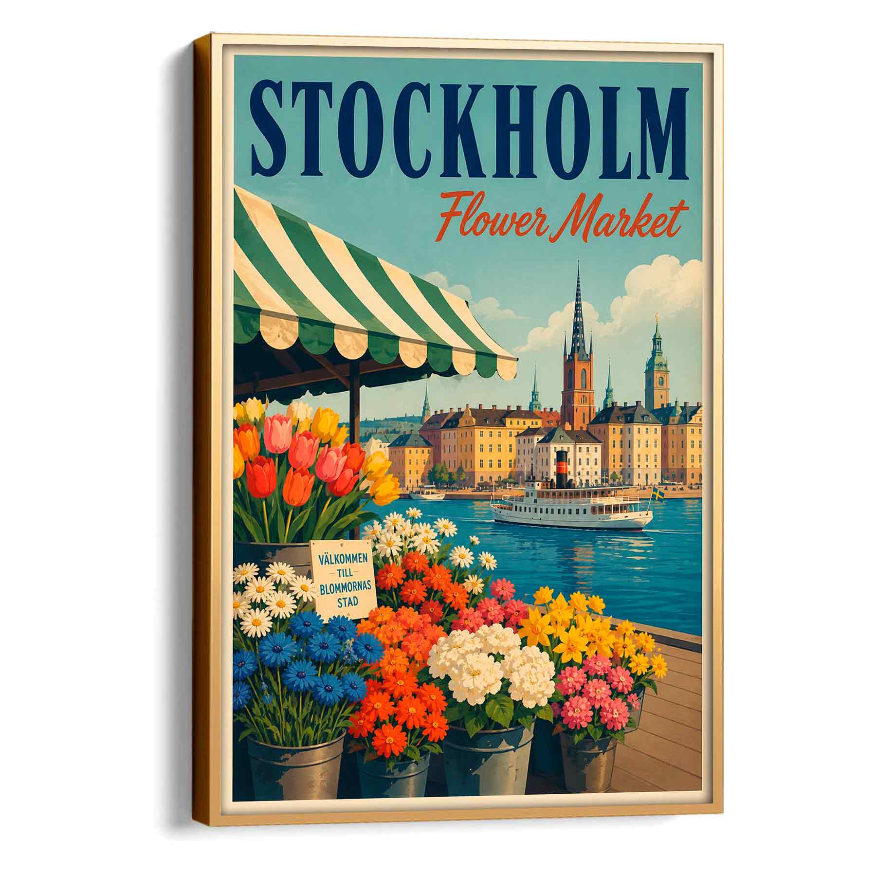 Juliste matkailu Flower market Stockholm LÖ 40×55 50×70-1aa