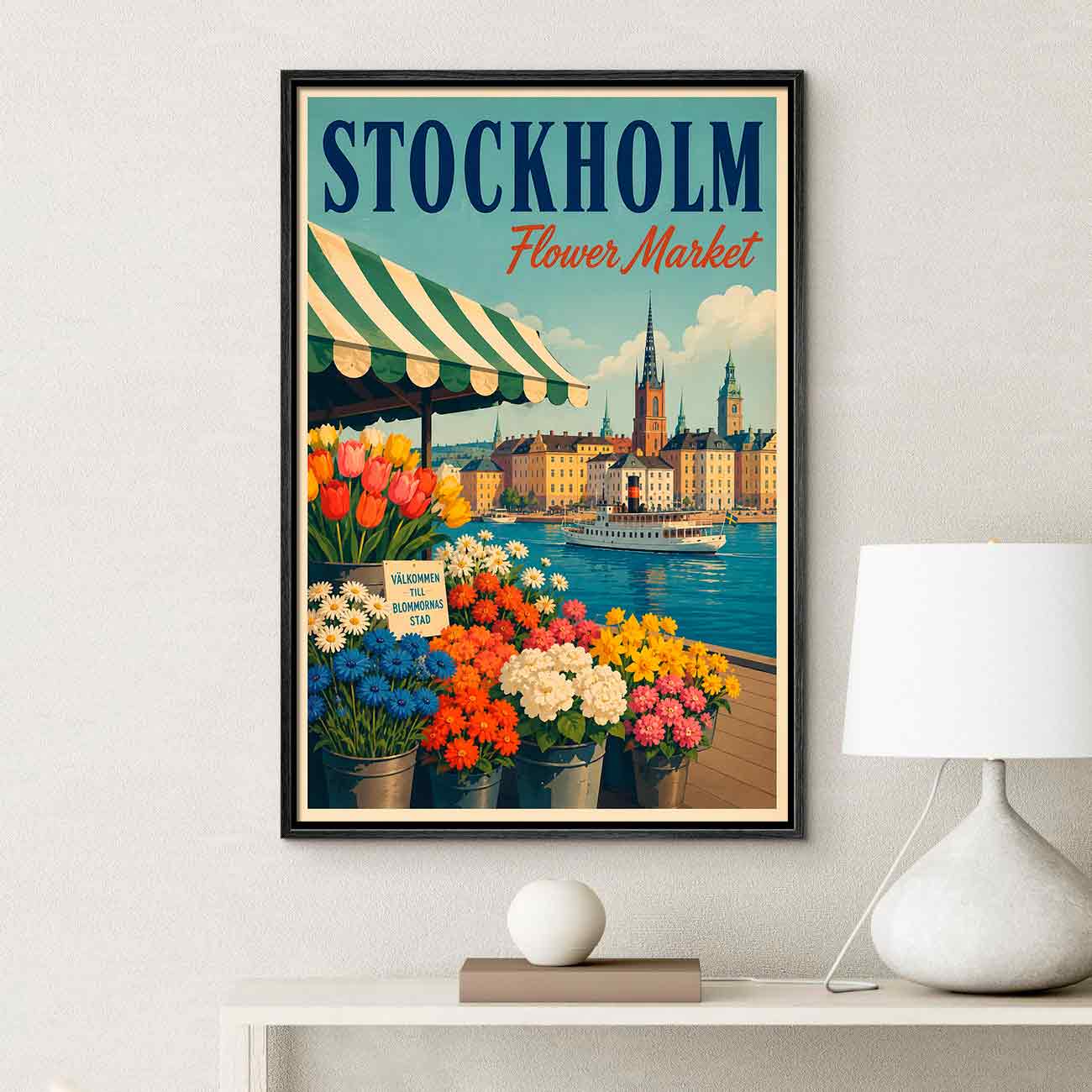 Juliste matkailu Flower market Stockholm LÖ 40×55 50×70-1aaa