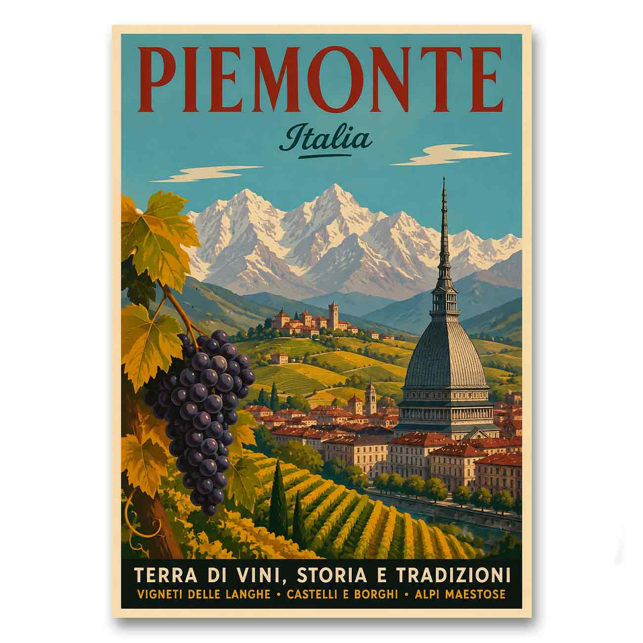 Juliste matkailu Italia Piemonte LÖ 50×70 70x100a