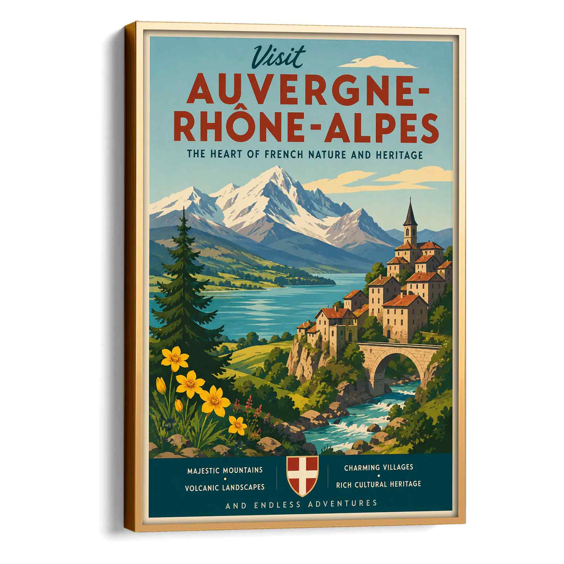 Juliste matkailu Ranska Auvergne Rhone Alpes LÖ 40×55 50×70-2aa