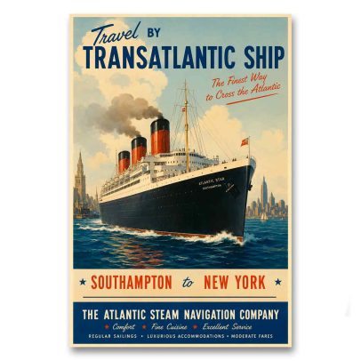 Juliste Travel by Transatlantic Ship Southampton to New York