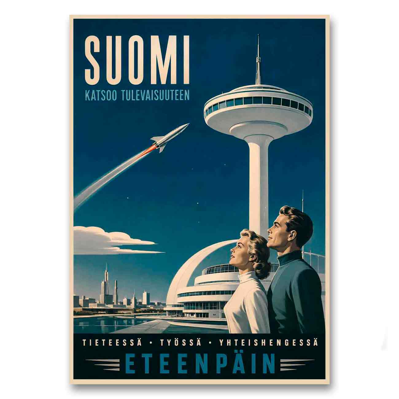 Juliste matkailu Suomi 50-luku avaruusaika LÖ 40×55 50×70-2a