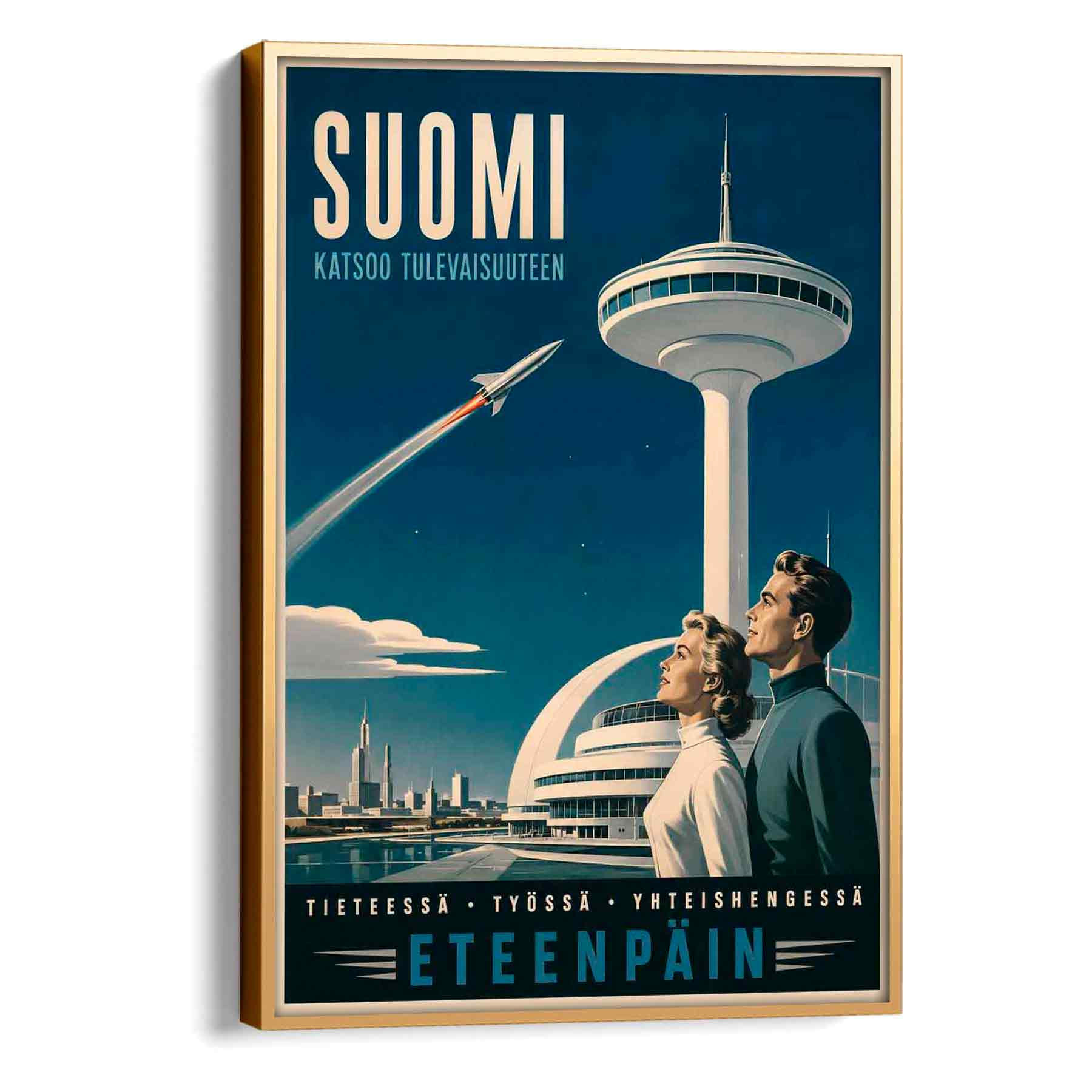 Juliste matkailu Suomi 50-luku avaruusaika LÖ 40×55 50×70-2aa