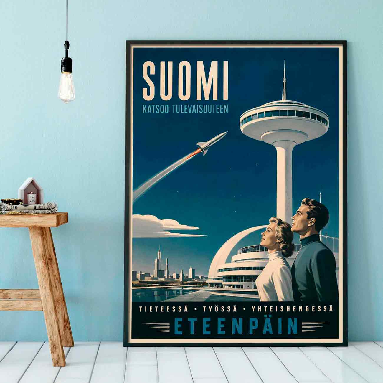 Juliste matkailu Suomi 50-luku avaruusaika LÖ 40×55 50×70-2aaa