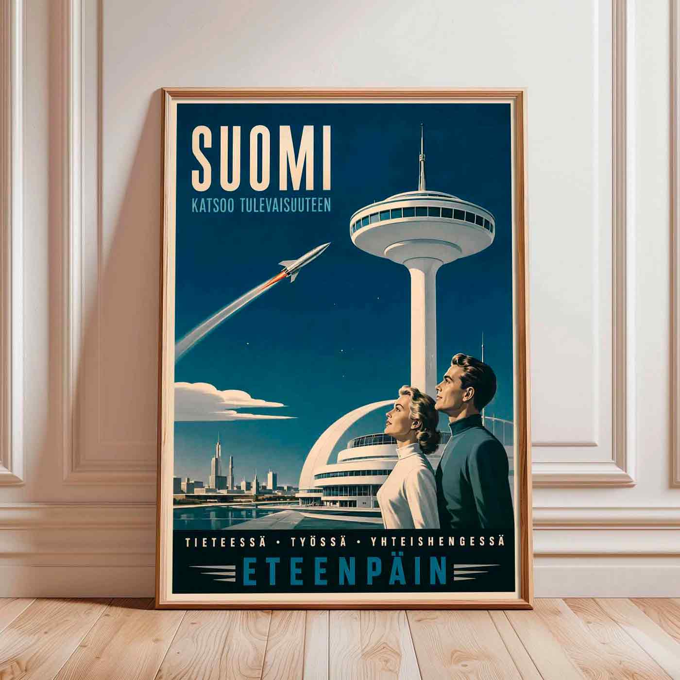 Juliste matkailu Suomi 50-luku avaruusaika LÖ 40×55 50×70-2aaaa