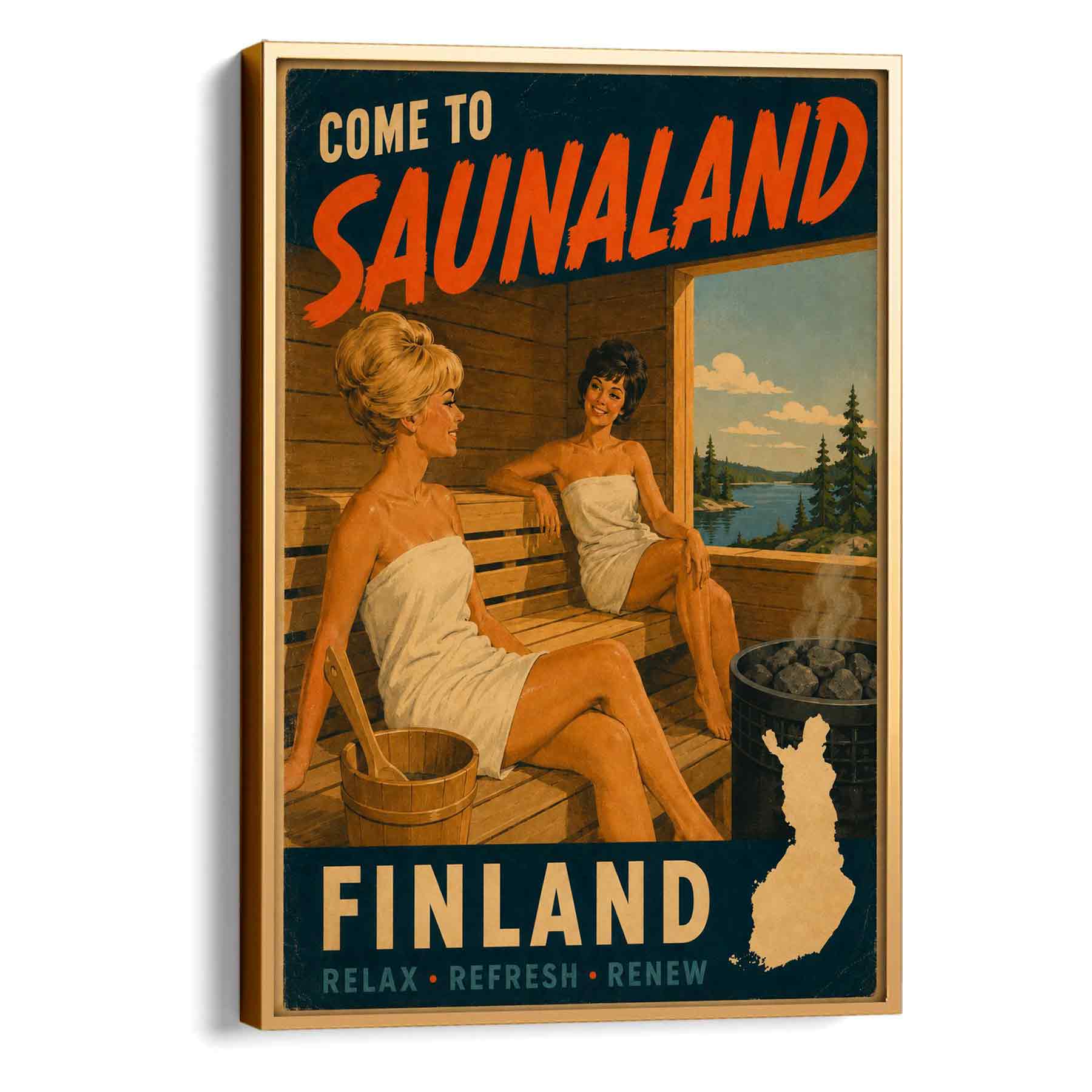 Juliste matkailu Suomi Come to Saunaland LÖ 50×70 70×100-5aa