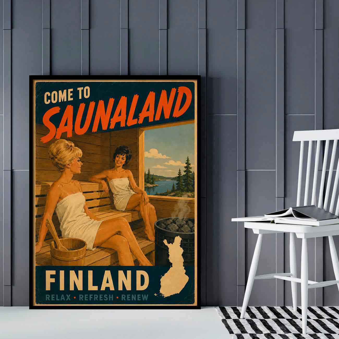 Juliste matkailu Suomi Come to Saunaland LÖ 50×70 70×100-5aaa