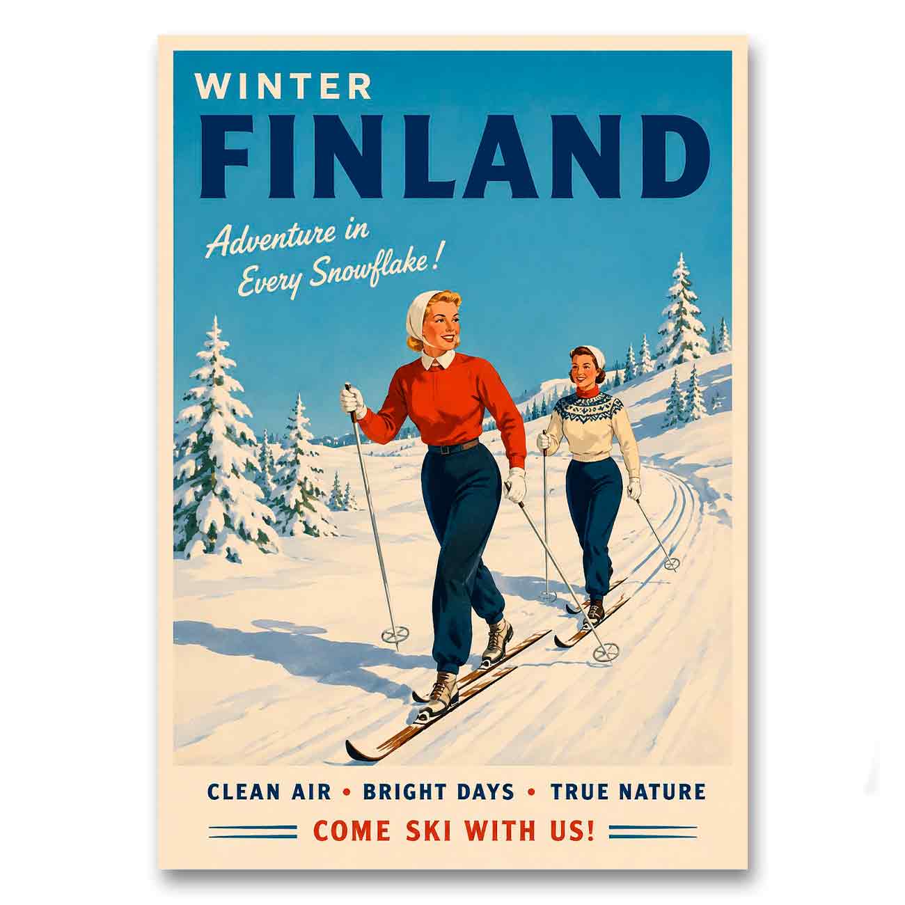 Juliste matkailu Suomi hiihto LÖ 40×55 50×70-2a