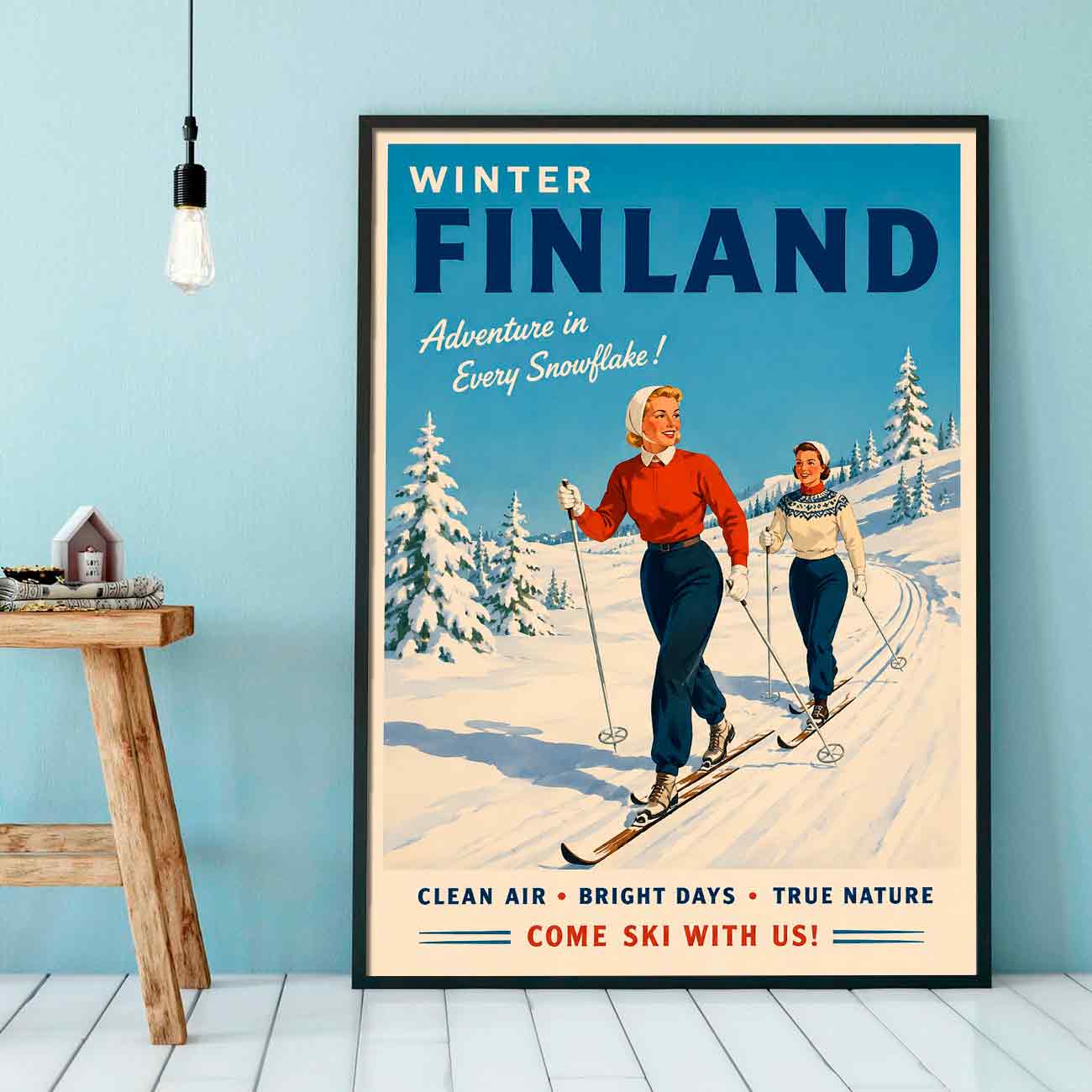 Juliste matkailu Suomi hiihto LÖ 40×55 50×70-2aaaa