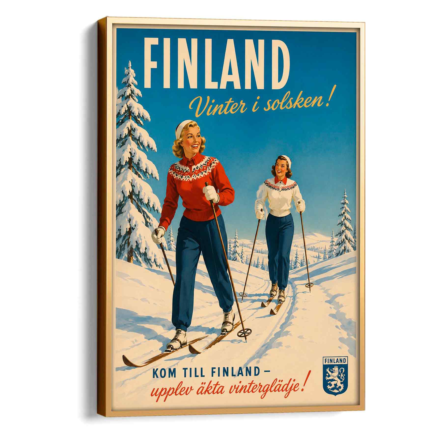 Juliste matkailu Suomi hiihto LÖ 40×55 50×70-3aa