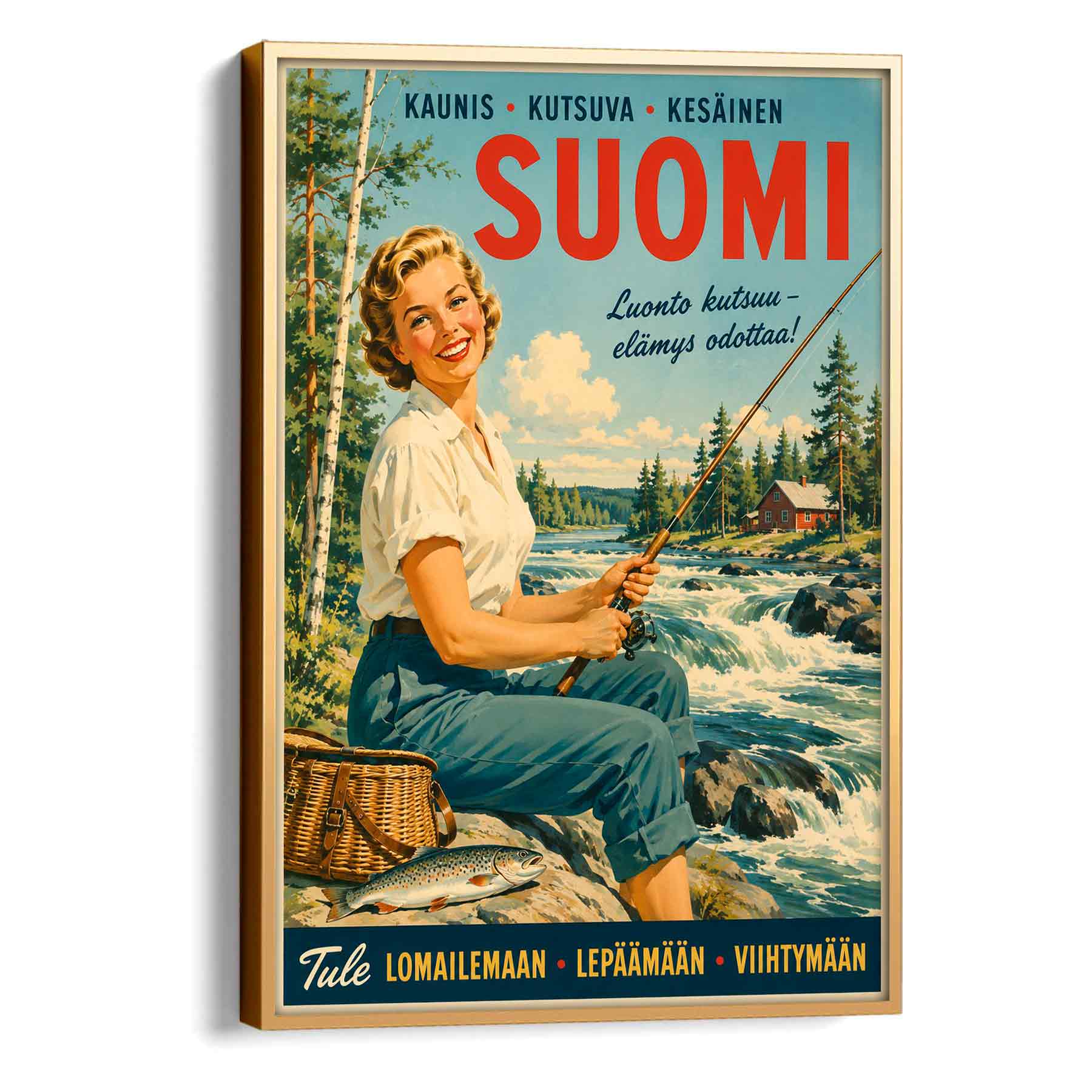 Juliste matkailu Suomi kalastus LÖ 50×70 70×100-3aa