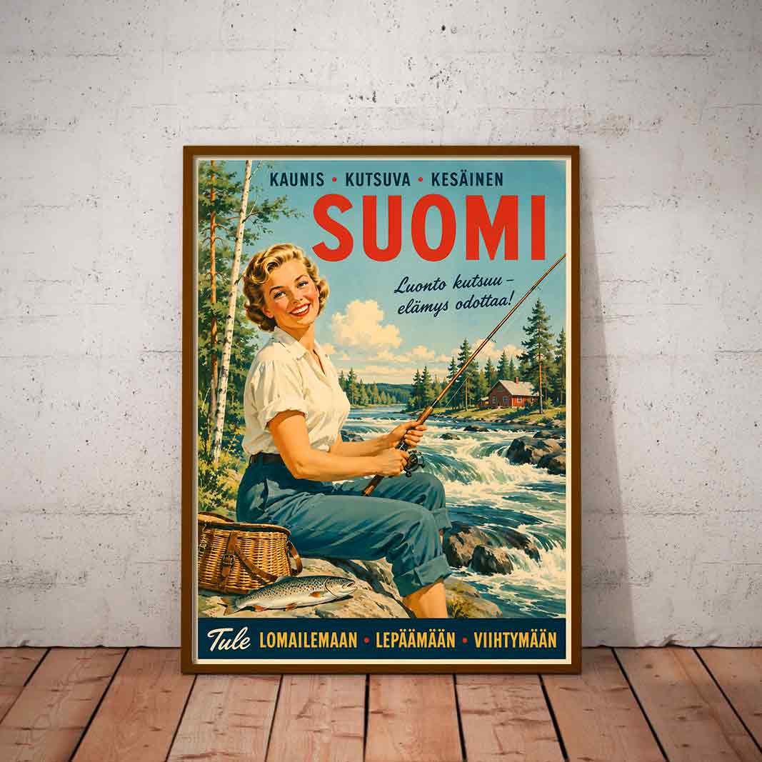 Juliste matkailu Suomi kalastus LÖ 50×70 70×100-3aaa