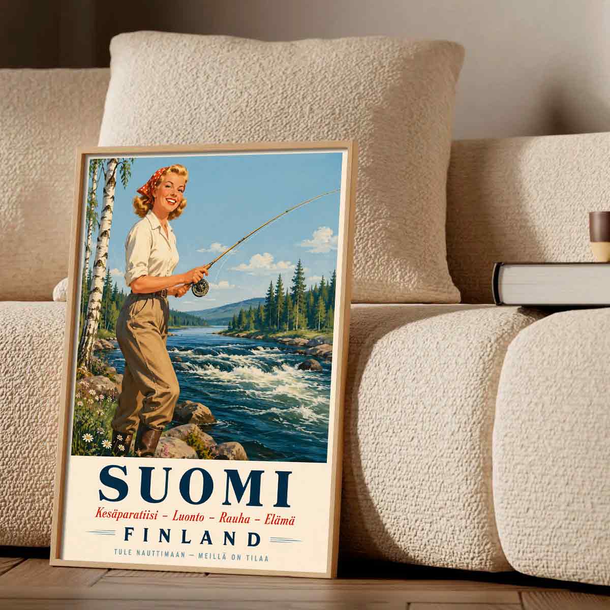 Juliste matkailu Suomi perhokalastus LÖ 50×70 70×100-6aaaaa