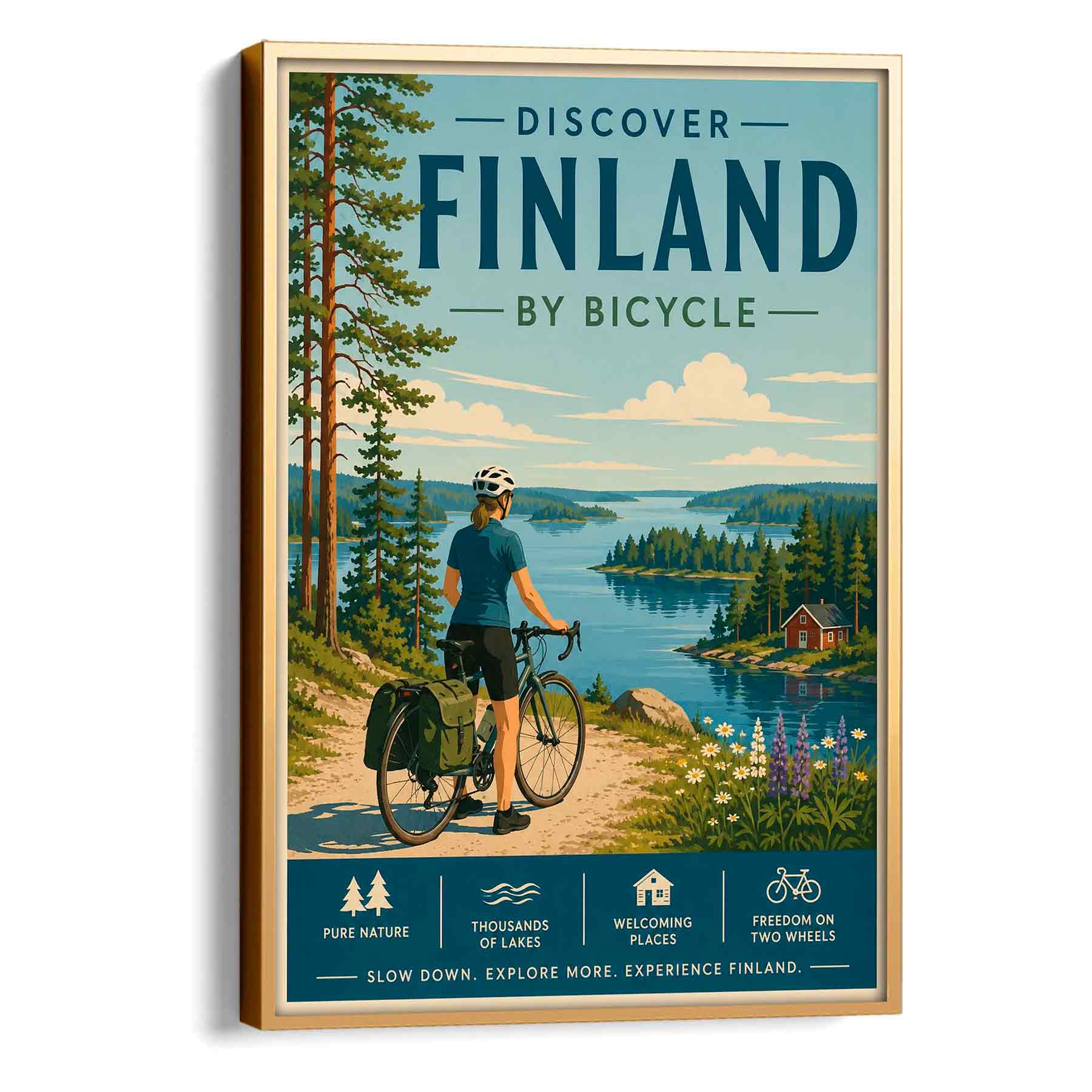 Juliste matkailu Suomi pyöräily LÖ 50×70 70×100-1aa