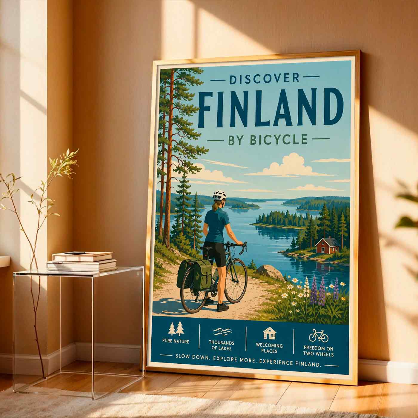 Juliste matkailu Suomi pyöräily LÖ 50×70 70×100-1aaaa