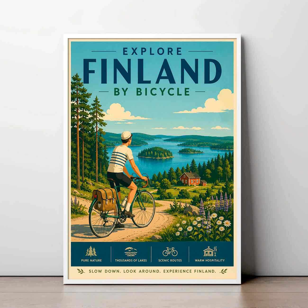 Juliste matkailu Suomi pyöräily LÖ 50×70 70×100-2aaa