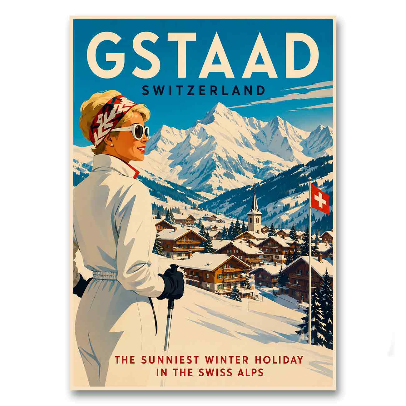 Juliste matkailu Sveitsi Gstaad LÖ 40×55 50×70-1a
