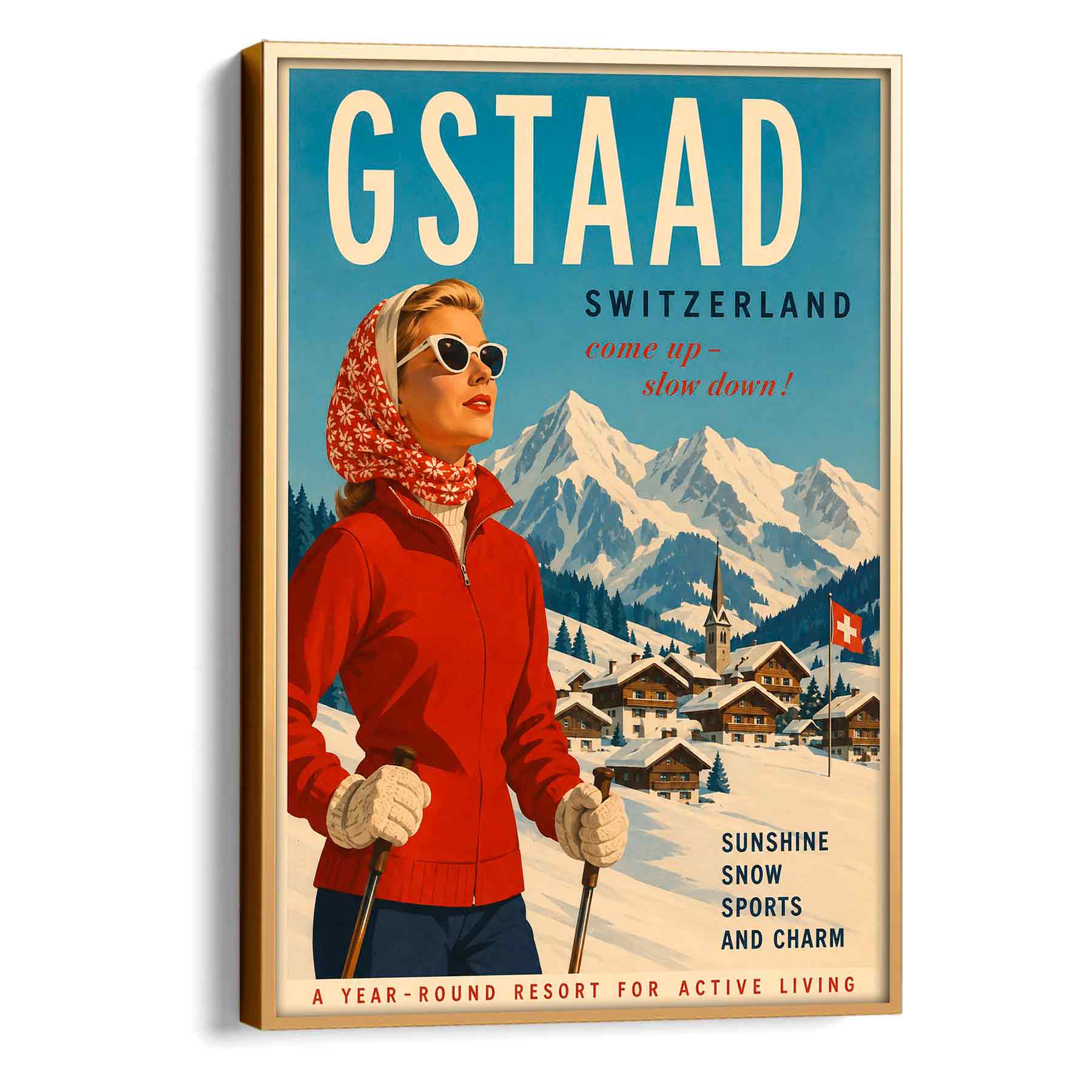 Juliste matkailu Sveitsi Gstaad LÖ 40×55 50×70-2aa