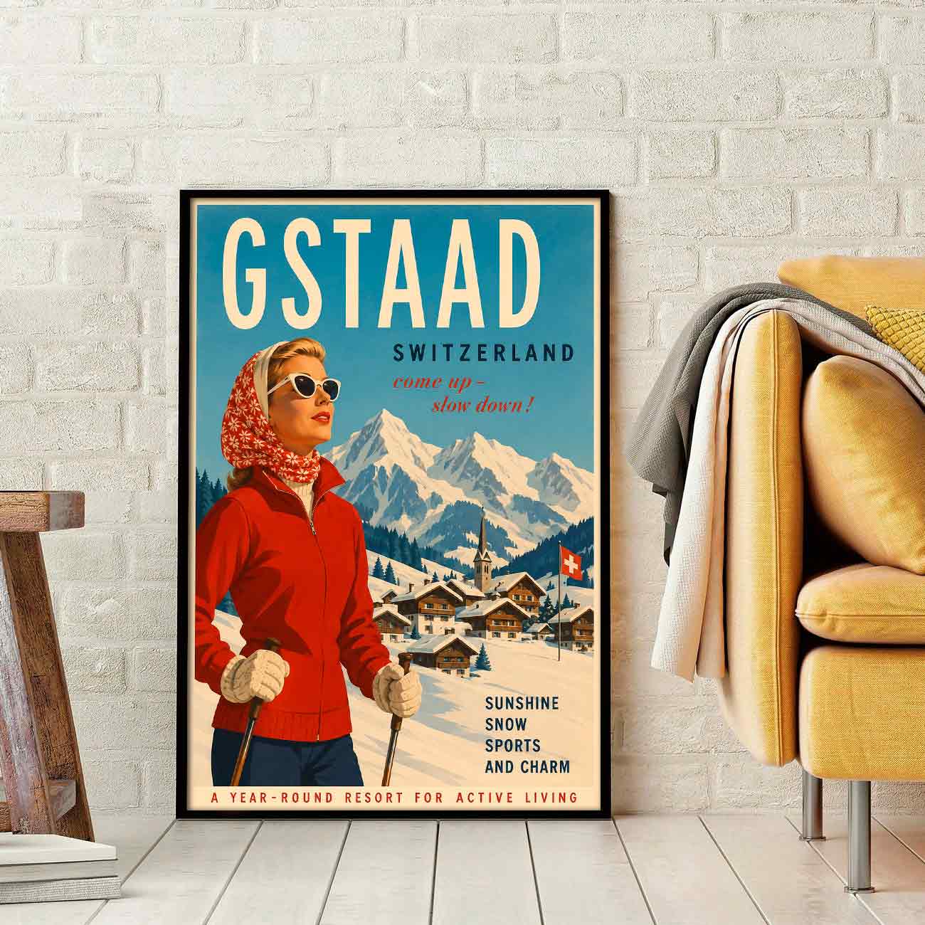 Juliste matkailu Sveitsi Gstaad LÖ 40×55 50×70-2aaa