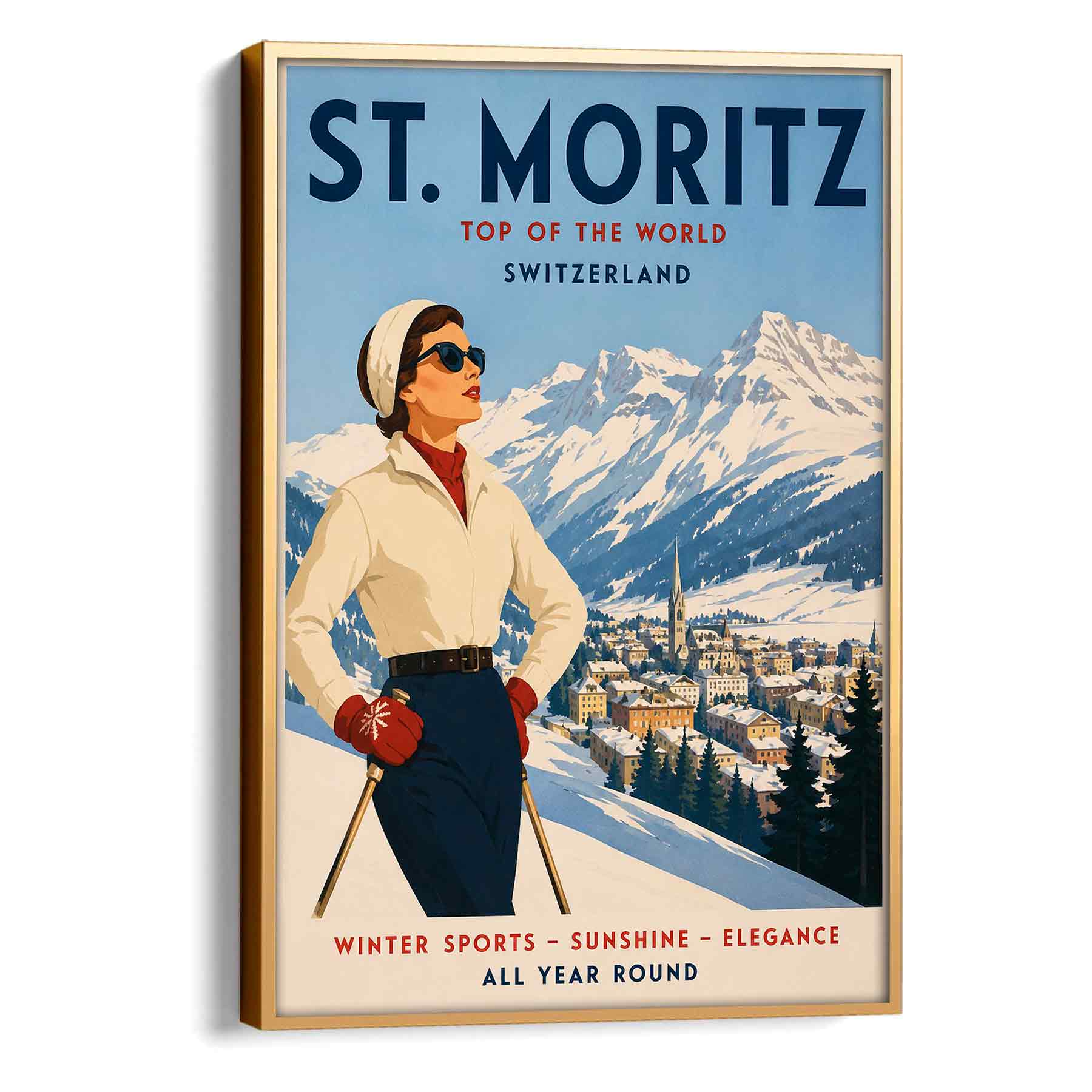 Juliste matkailu Sveitsi St Moritz LÖ 40×55 50×70-1aa