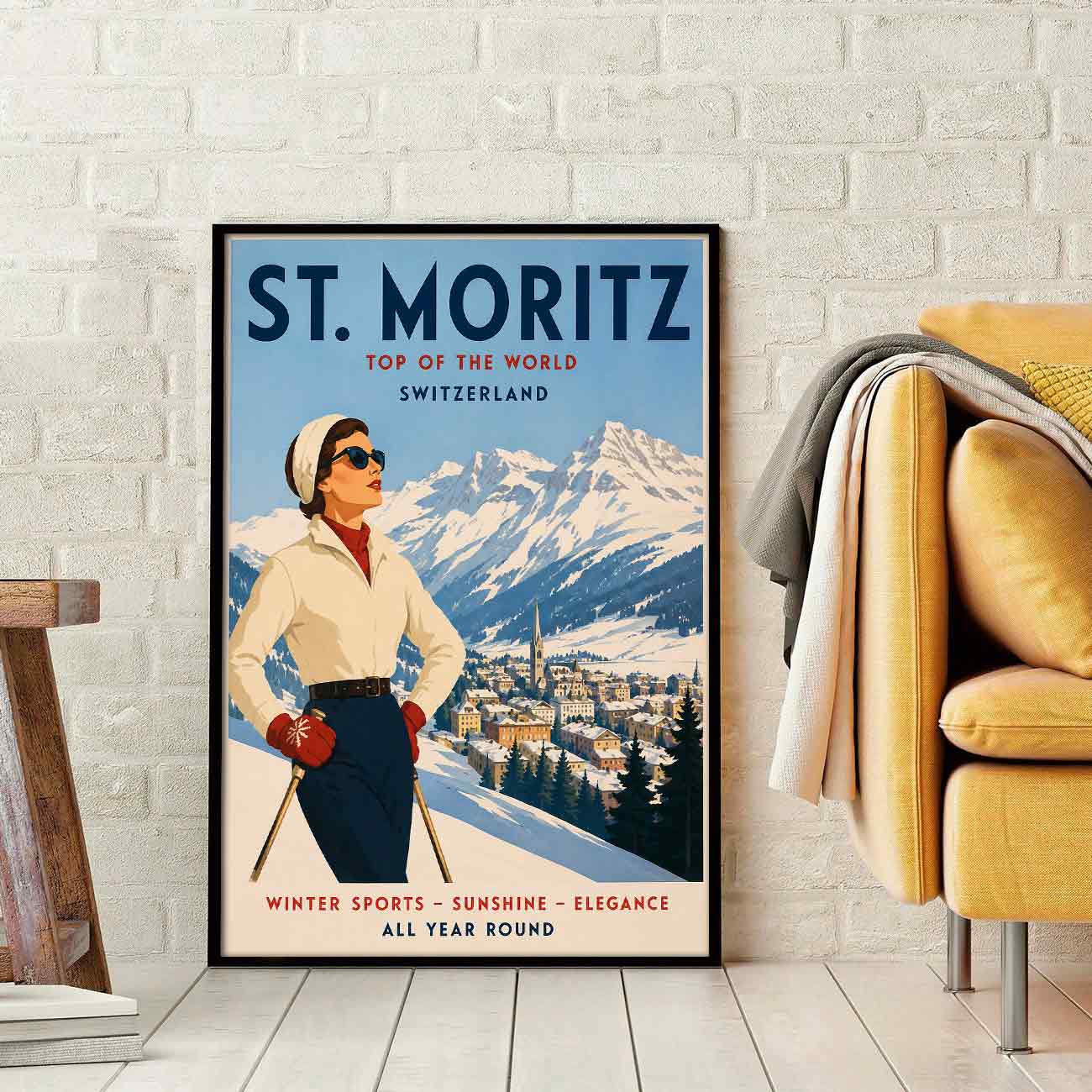 Juliste matkailu Sveitsi St Moritz LÖ 40×55 50×70-1aaa