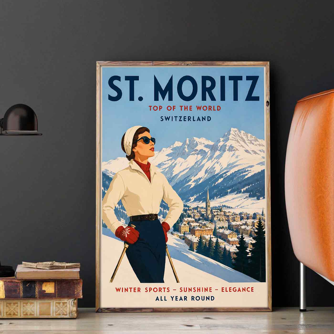 Juliste matkailu Sveitsi St Moritz LÖ 40×55 50×70-1aaaa