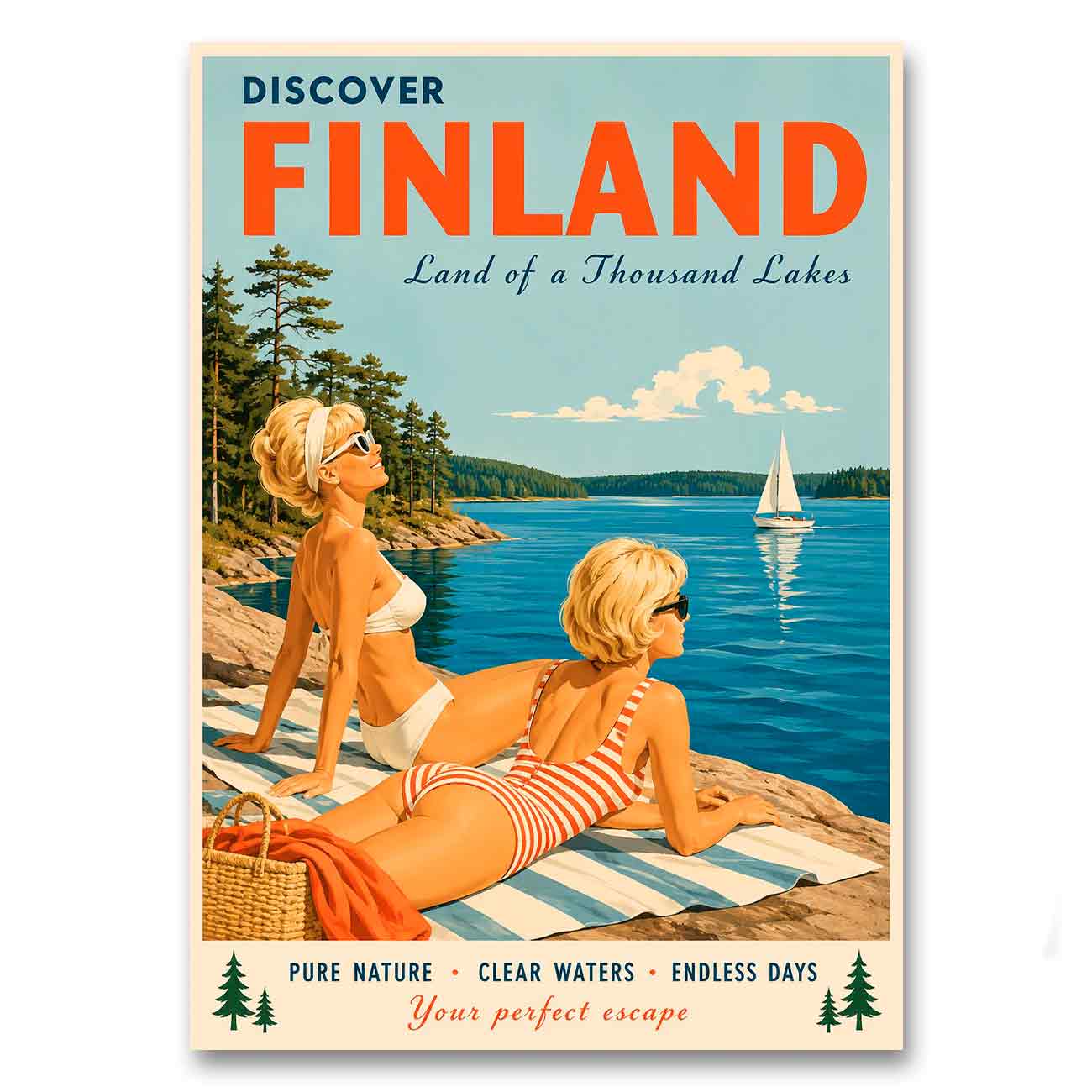 Juliste matkailu suomineidot rannalla LÖ 50×70 70×100-1a