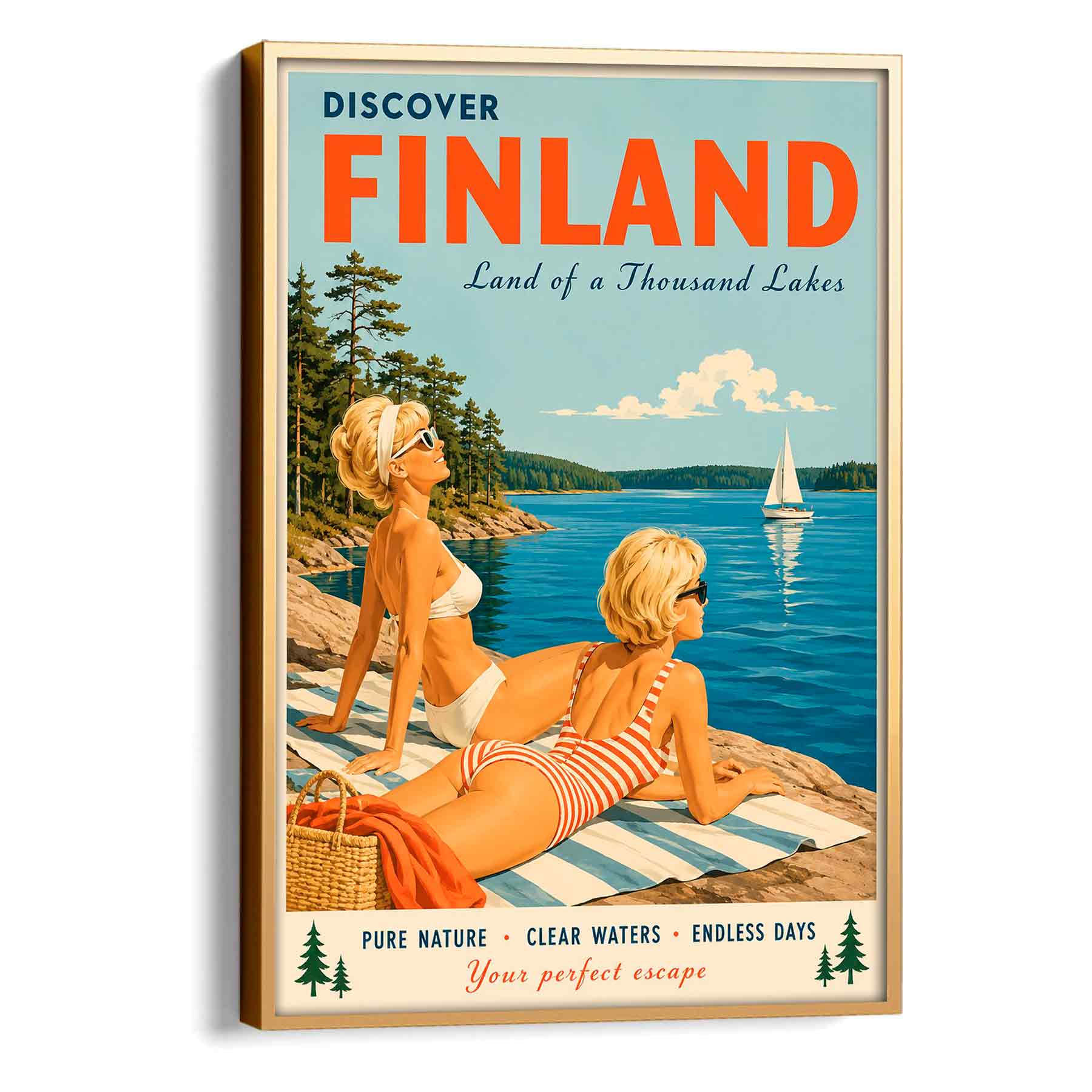 Juliste matkailu suomineidot rannalla LÖ 50×70 70×100-1aa