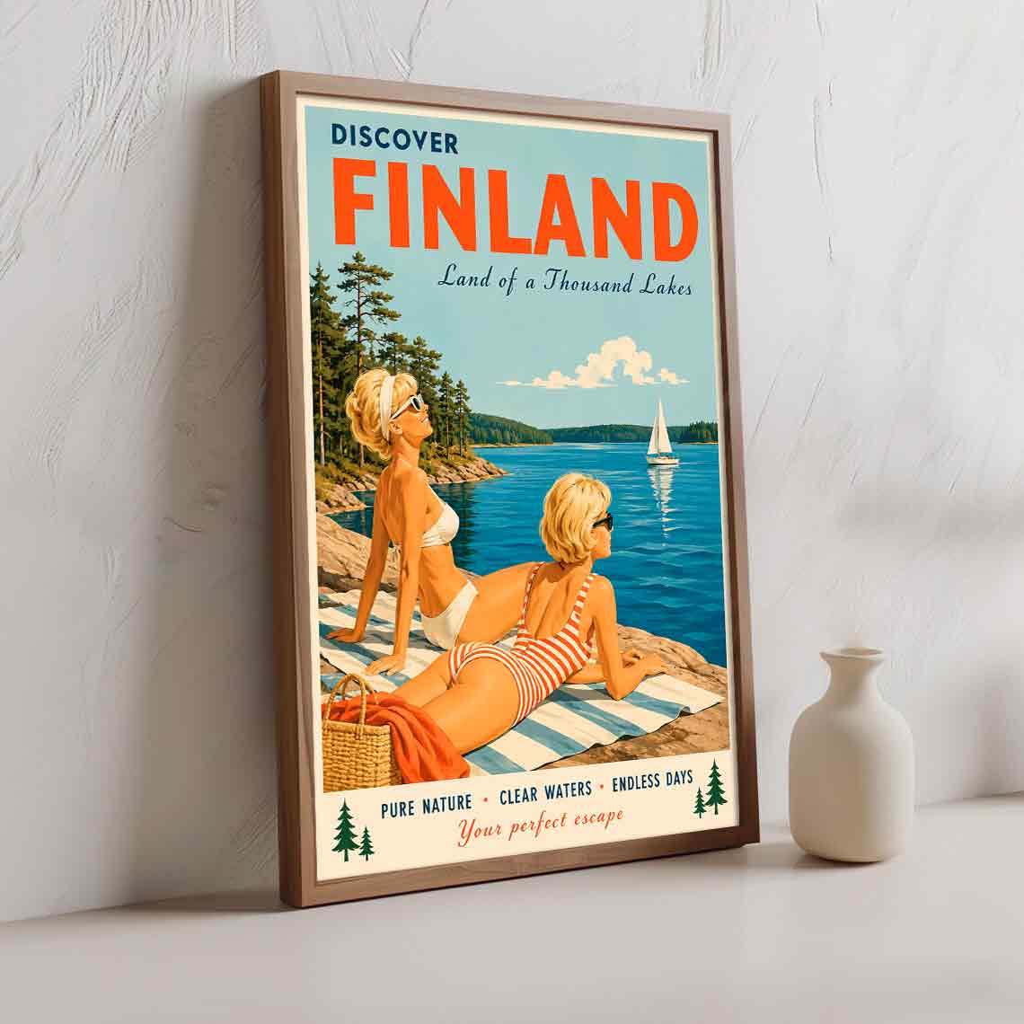 Juliste matkailu suomineidot rannalla LÖ 50×70 70×100-1aaa