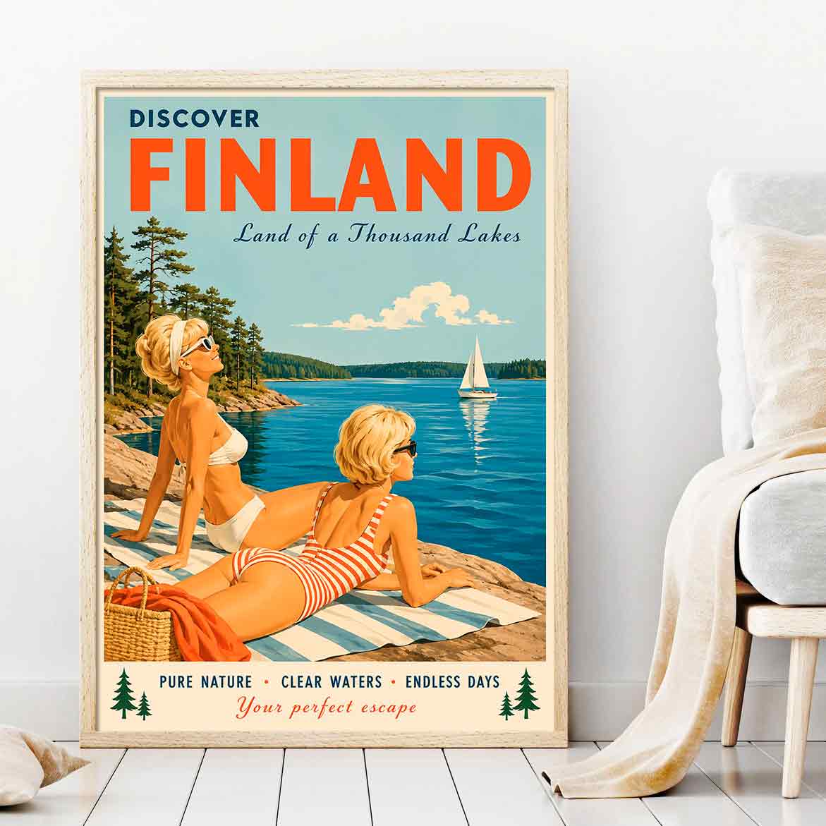 Juliste matkailu suomineidot rannalla LÖ 50×70 70×100-1aaaa