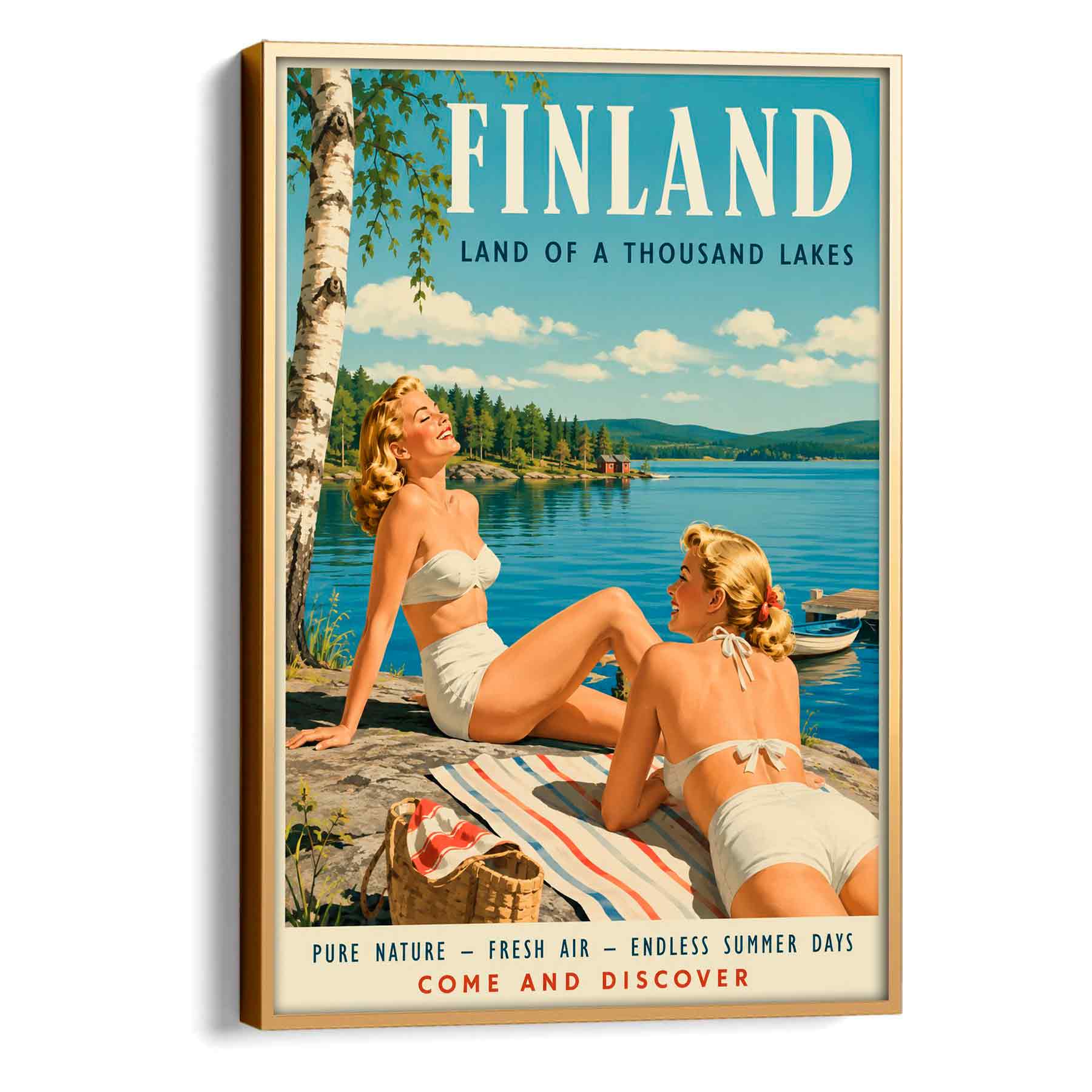 Juliste matkailu suomineidot rannalla LÖ 50×70 70×100-5aa