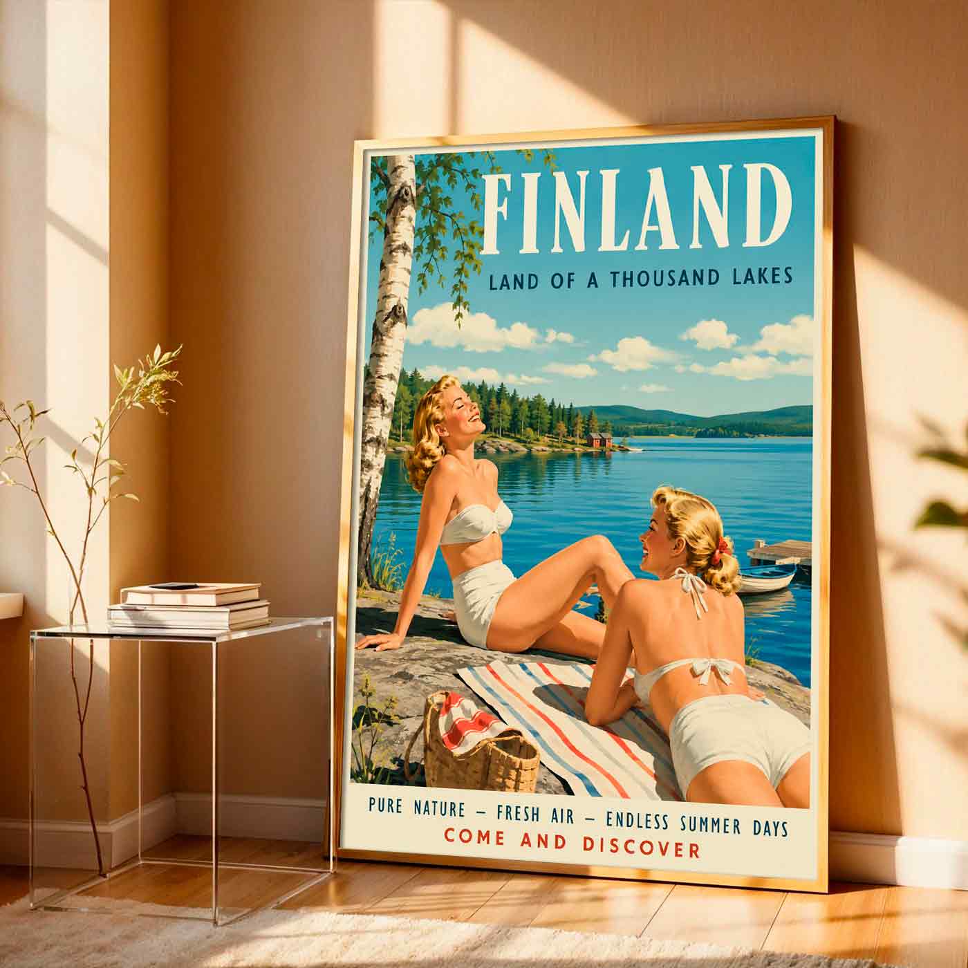 Juliste matkailu suomineidot rannalla LÖ 50×70 70×100-5aaa
