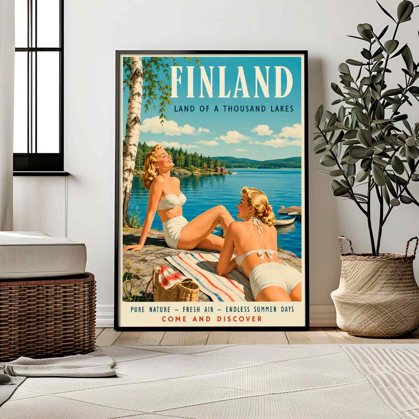 Juliste matkailu suomineidot rannalla LÖ 50×70 70×100-5aaaa