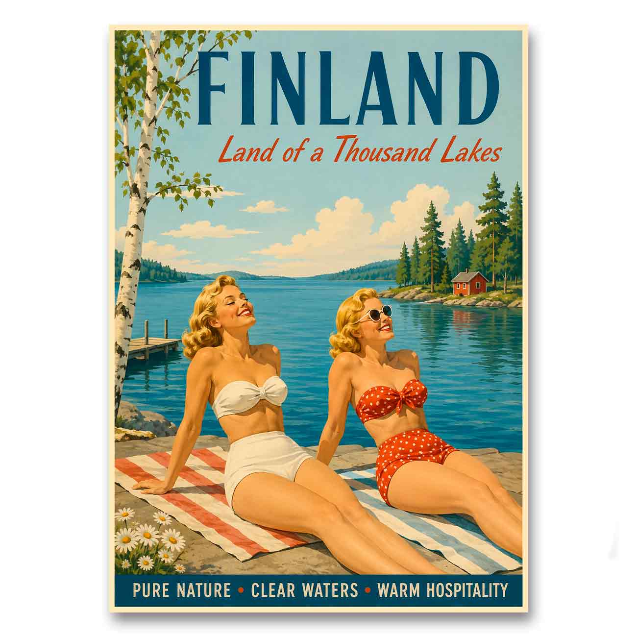 Juliste matkailu suomineidot rannalla LÖ 50×70 70×100-6a