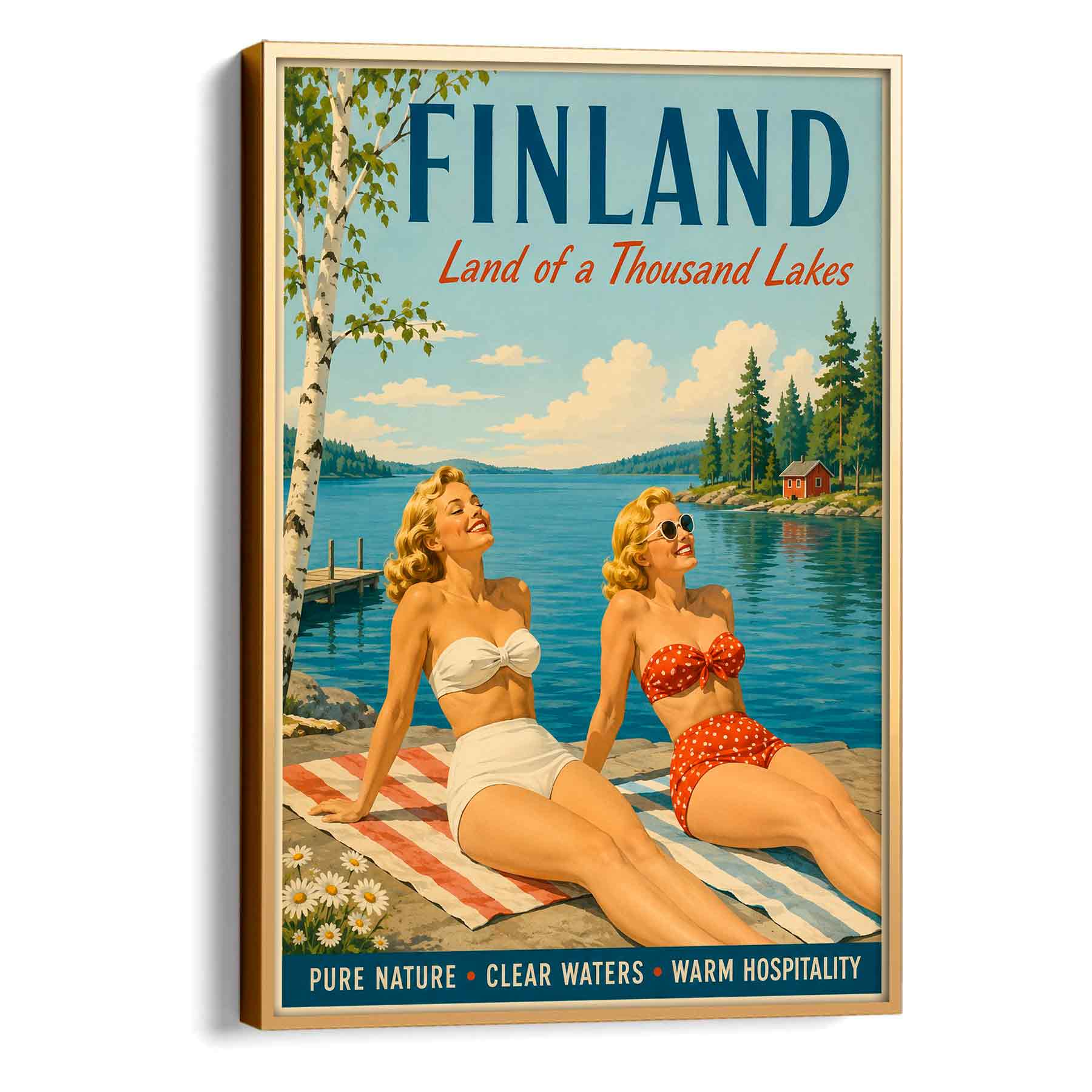 Juliste matkailu suomineidot rannalla LÖ 50×70 70×100-6aa