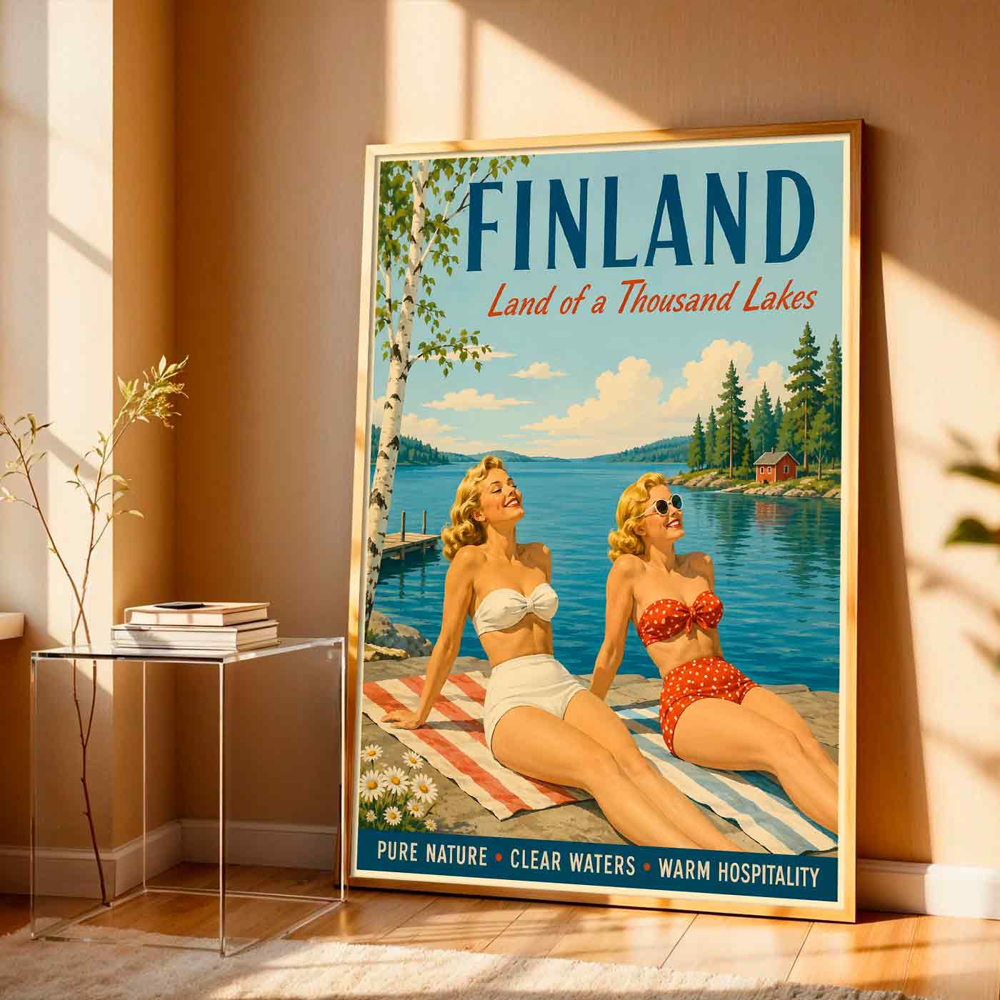 Juliste matkailu suomineidot rannalla LÖ 50×70 70×100-6aaa