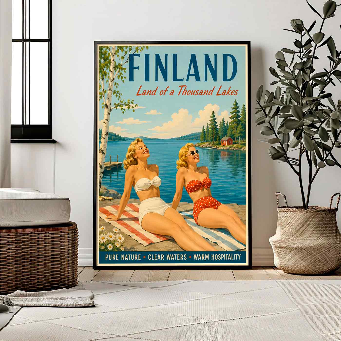 Juliste matkailu suomineidot rannalla LÖ 50×70 70×100-6aaaa