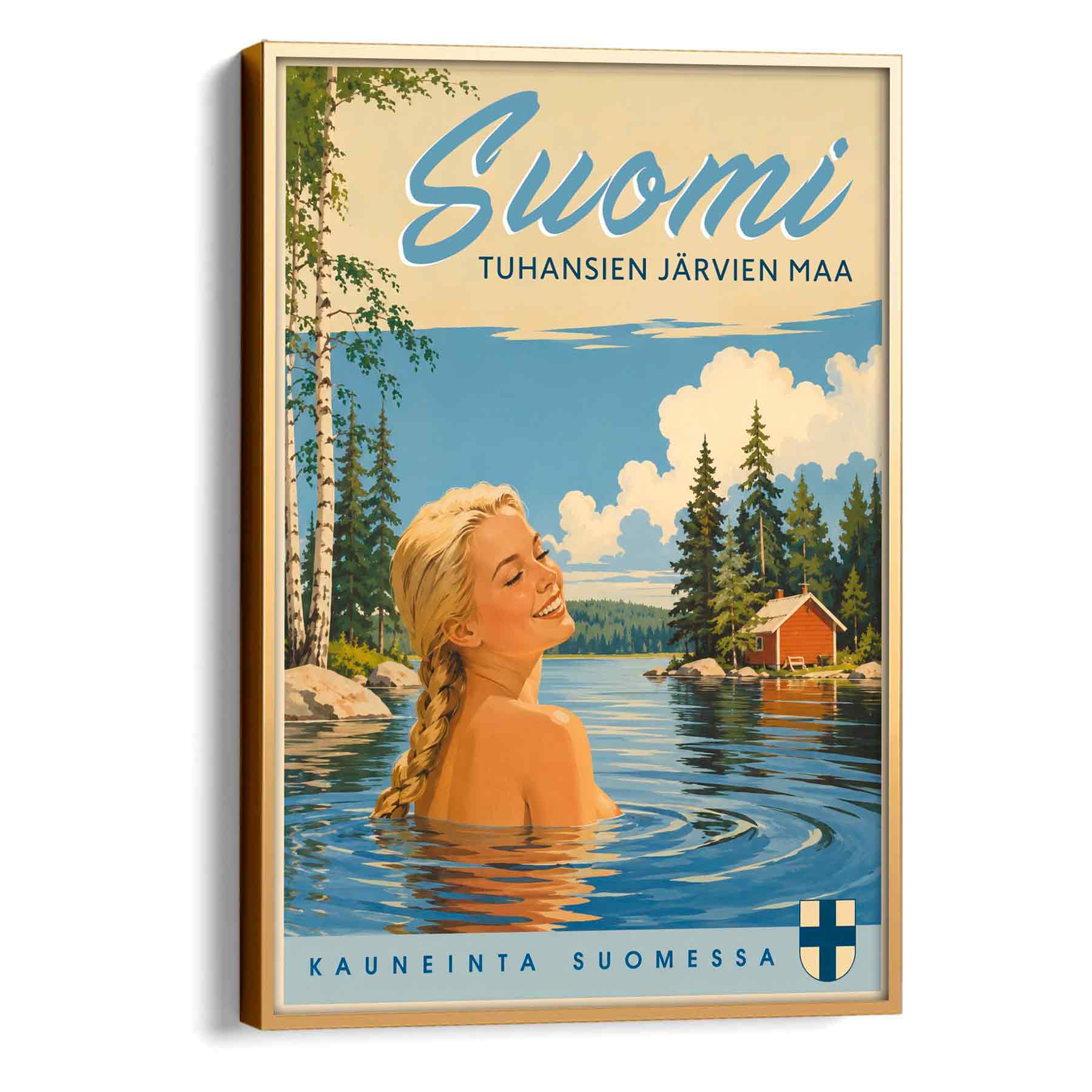 Juliste matkailu suomineito uimassa 2 LÖ 50×70 70x100aa