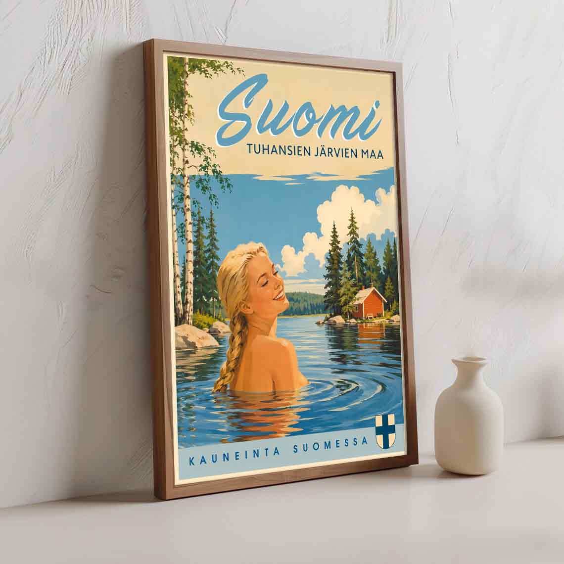 Juliste matkailu suomineito uimassa 2 LÖ 50×70 70x100aaa