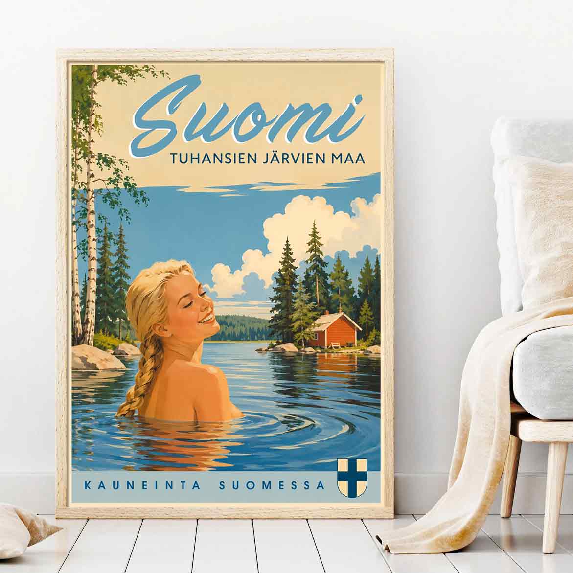 Juliste matkailu suomineito uimassa 2 LÖ 50×70 70x100aaaa