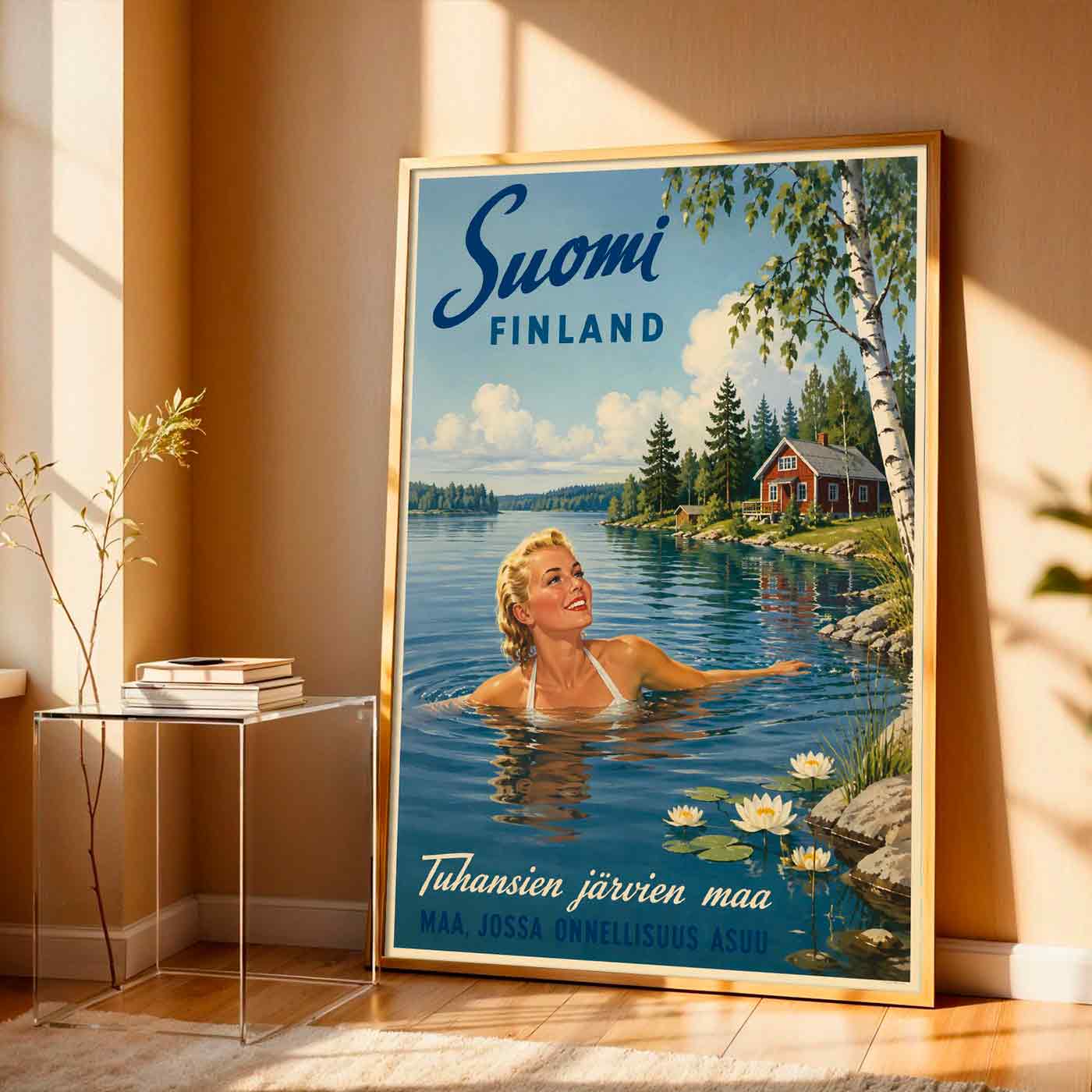 Juliste matkailu suomineito uimassa 4 LÖ 50×70 70x100aaa