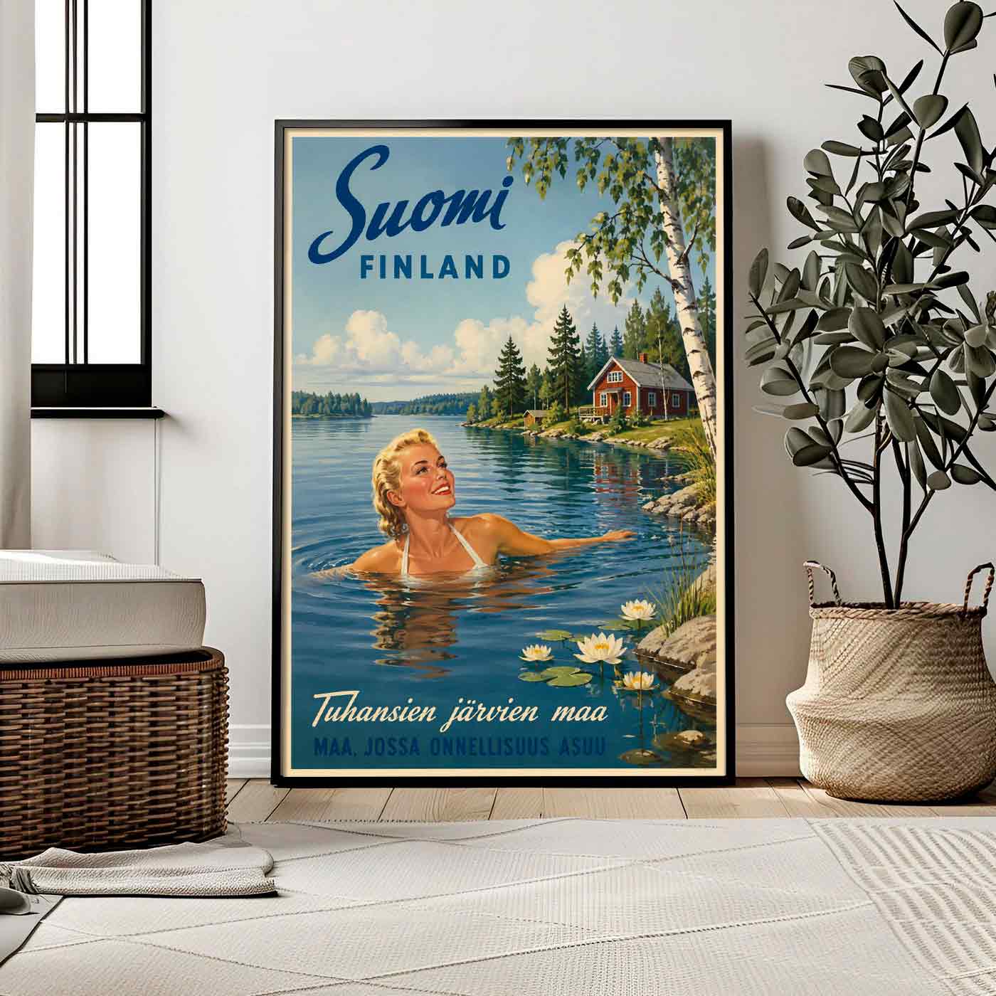 Juliste matkailu suomineito uimassa 4 LÖ 50×70 70x100aaaa