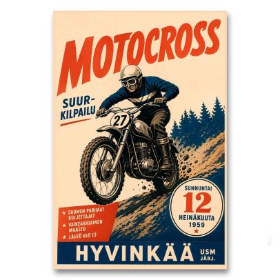 Juliste Motocross suurkilpailu Hyvinkää 1959