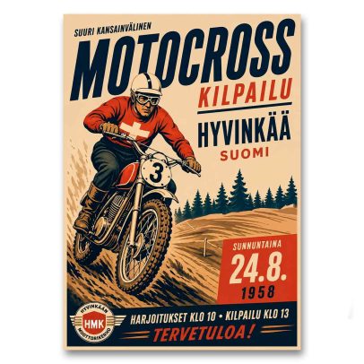 Juliste Motocross suurkilpailu Hyvinkää 1958
