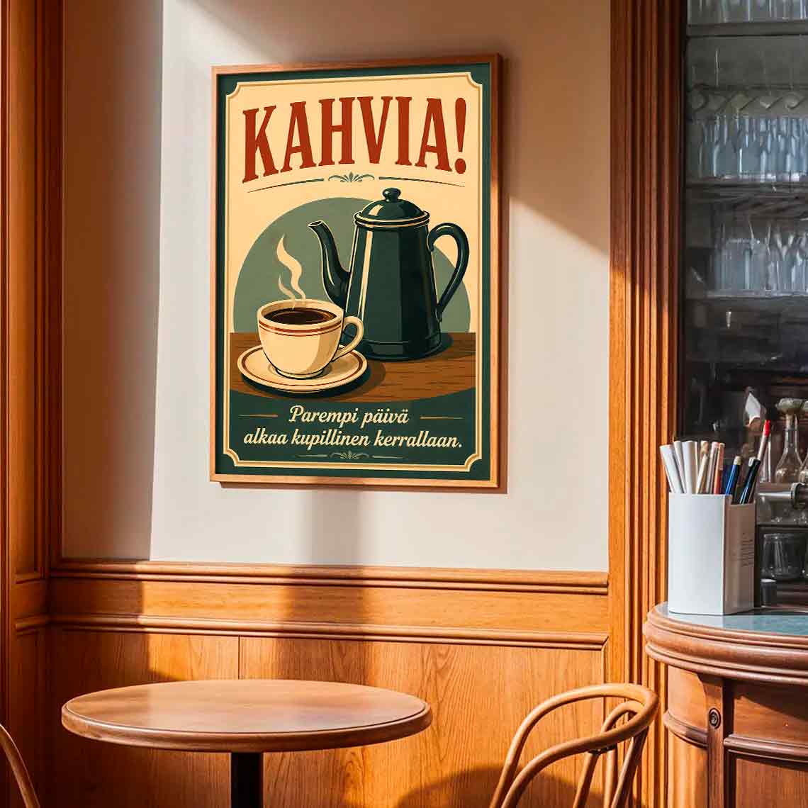 Juliste Kahvia kupillinen kerrallaan LÖ 50×70-2aaa