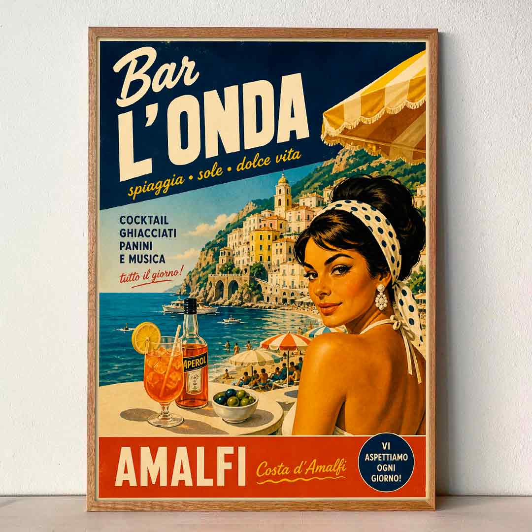Juliste Matkailu Beach Bar LOnda Amalfi LÖ 50×70 70x100aa